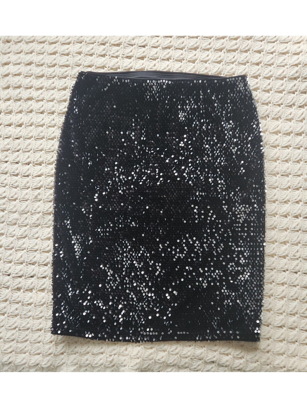 Joseph Ribkoff Sequin Black Pencil Skirt Size 8 bling party clubbing sparkle